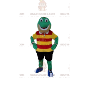 Στολή μασκότ BIGGYMONKEY™ Green Frog με πολύχρωμα ρούχα -
