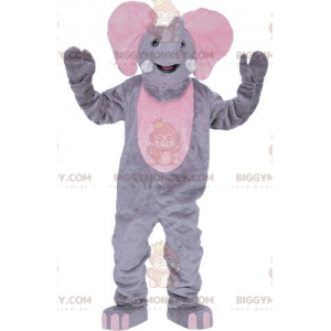 Kæmpe grå og lyserød elefant BIGGYMONKEY™ maskotkostume -