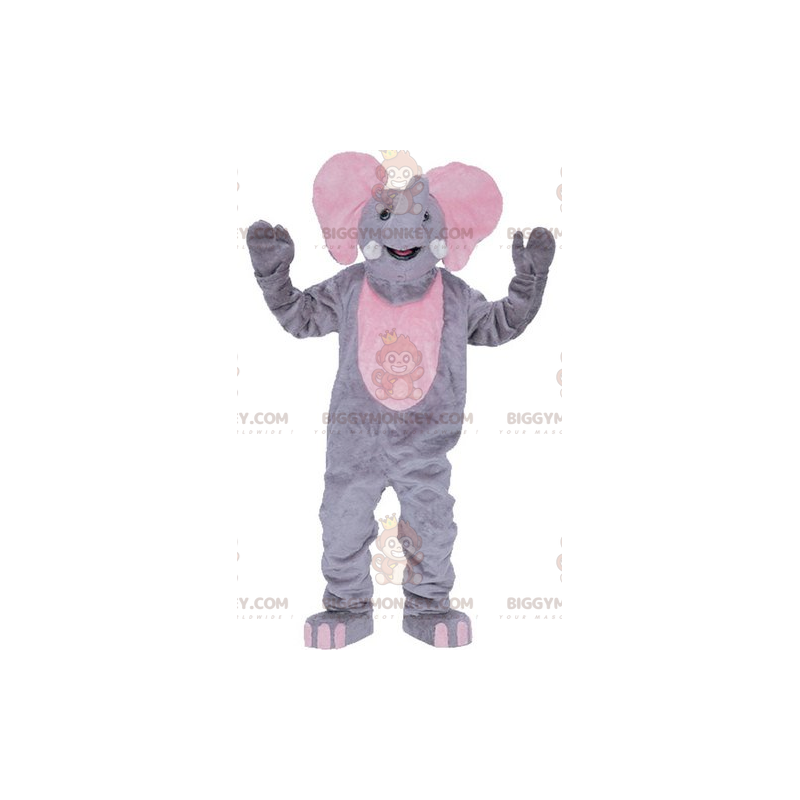 Costume da mascotte gigante grigio e rosa elefante BIGGYMONKEY™ Costume da mascotte gigante grigio e rosa elefante BIGGYMONKEY™