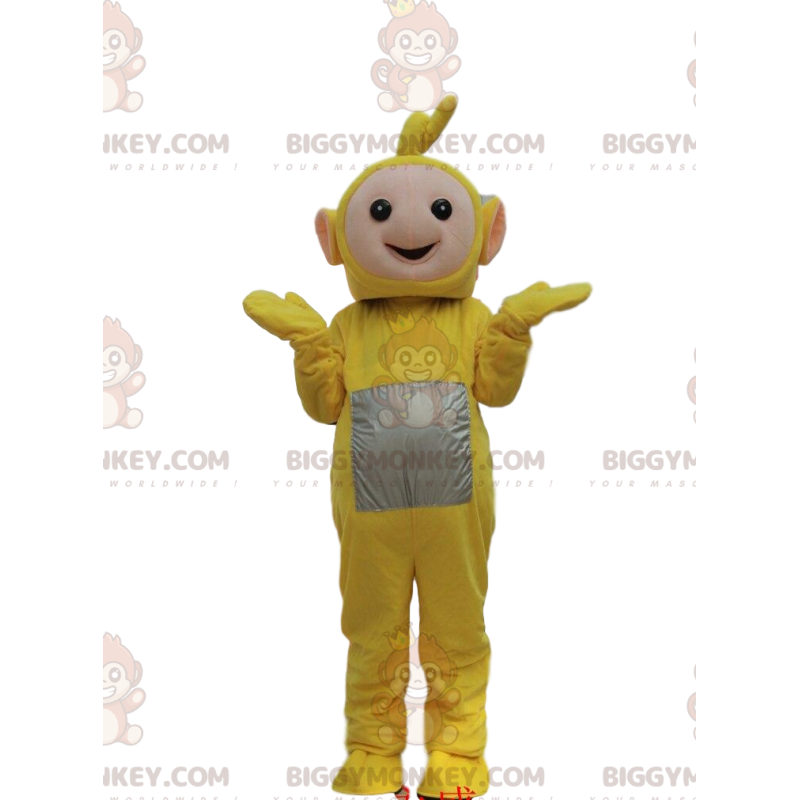 Traje de mascote BIGGYMONKEY™ de Laa-Laa, personagem amarelo da Traje de mascote BIGGYMONKEY™ de Laa-Laa, personagem amarelo da