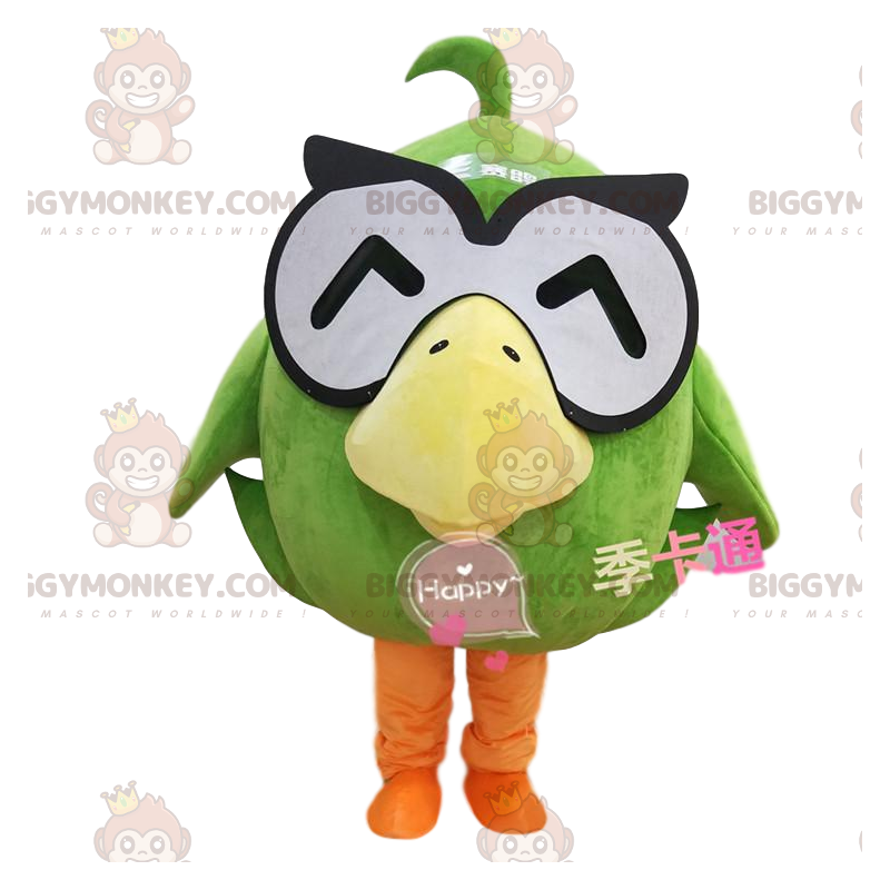 Traje de mascote BIGGYMONKEY™ grande pato verde com óculos Traje de mascote BIGGYMONKEY™ grande pato verde com óculos