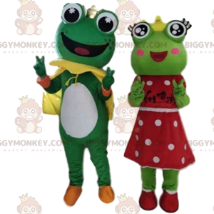 2 BIGGYMONKEY™s maskot af frøer, prins og prinsesse -