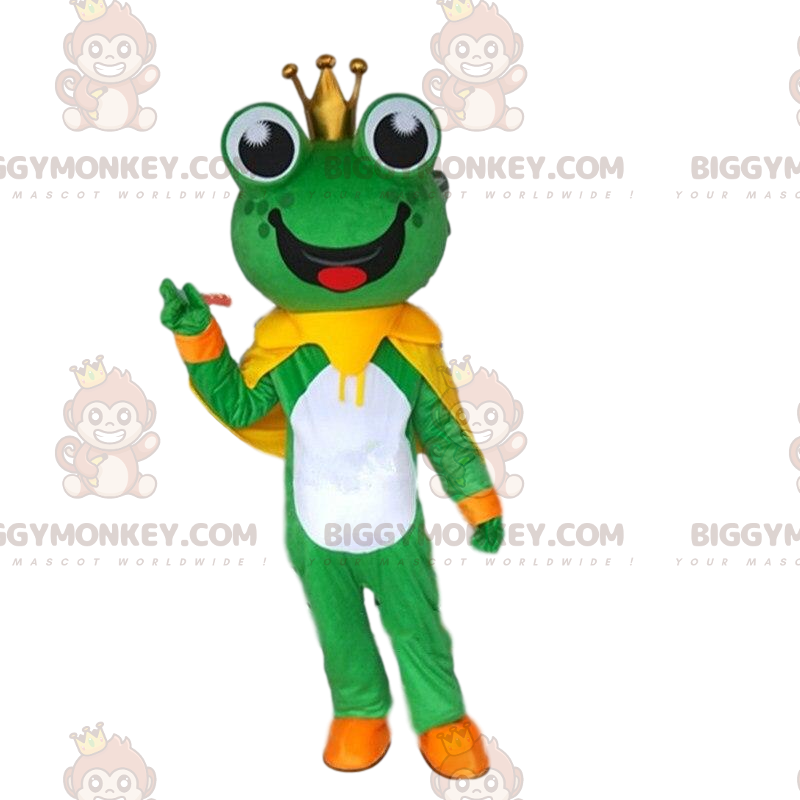 Kostým maskota žáby BIGGYMONKEY™ s korunou, kostým prince - Žabí maskoti - BIGGYMONKEY_010845 - BiggyMonkey.com