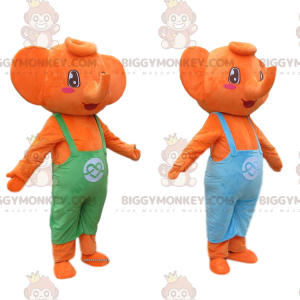 2 BIGGYMONKEY™s maskot oransje elefanter kledd i fargerike kjeledresser - Elefantmasker - BIGGYMONKEY_010848 - BiggyMonkey.com