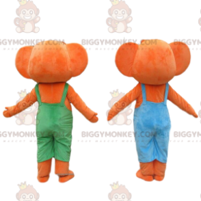 2 elefanti arancioni mascotte di BIGGYMONKEY™ vestiti con tute