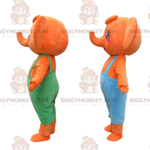 2 BIGGYMONKEY™s mascot orange elephants dressed in colorful
