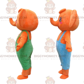 2 elefantes laranja mascote do BIGGYMONKEY™ vestidos com