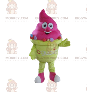 Costume de mascotte BIGGYMONKEY™ de crème glacée rose, costume