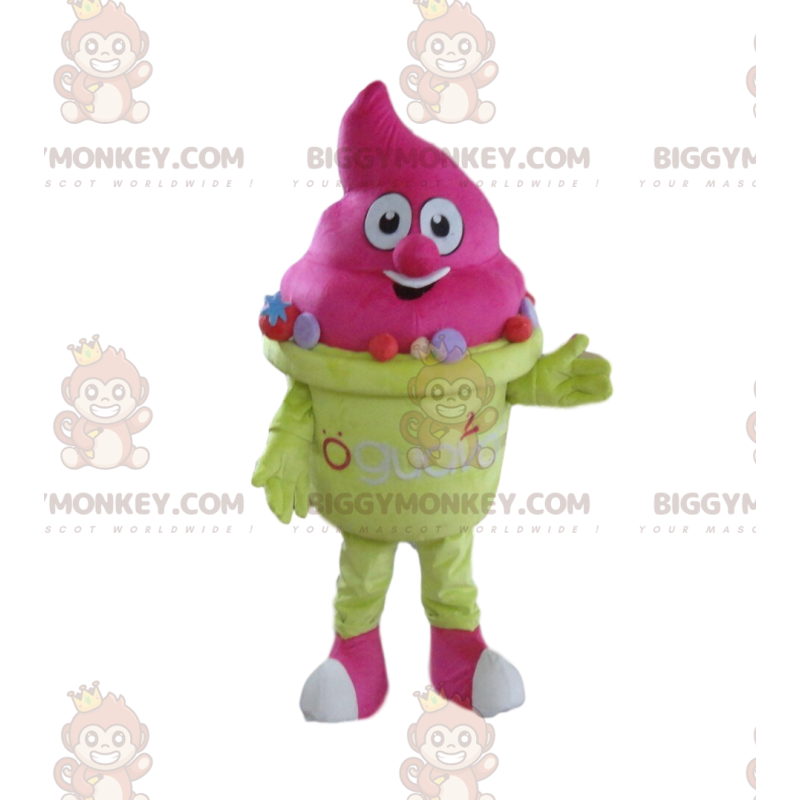 Costume de mascotte BIGGYMONKEY™ de crème glacée rose, costume