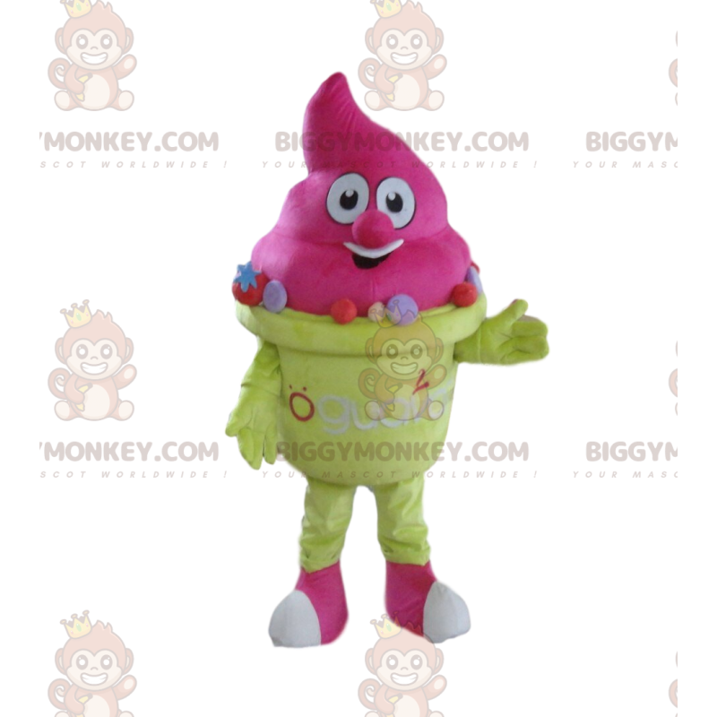 Fantasia de mascote BIGGYMONKEY™ de sorvete rosa, fantasia de Fantasia de mascote BIGGYMONKEY™ de sorvete rosa, fantasia de