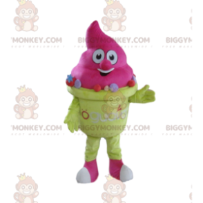 Rosa Eiscreme BIGGYMONKEY™ Maskottchen-Kostüm, Eiswaffel-Kostüm