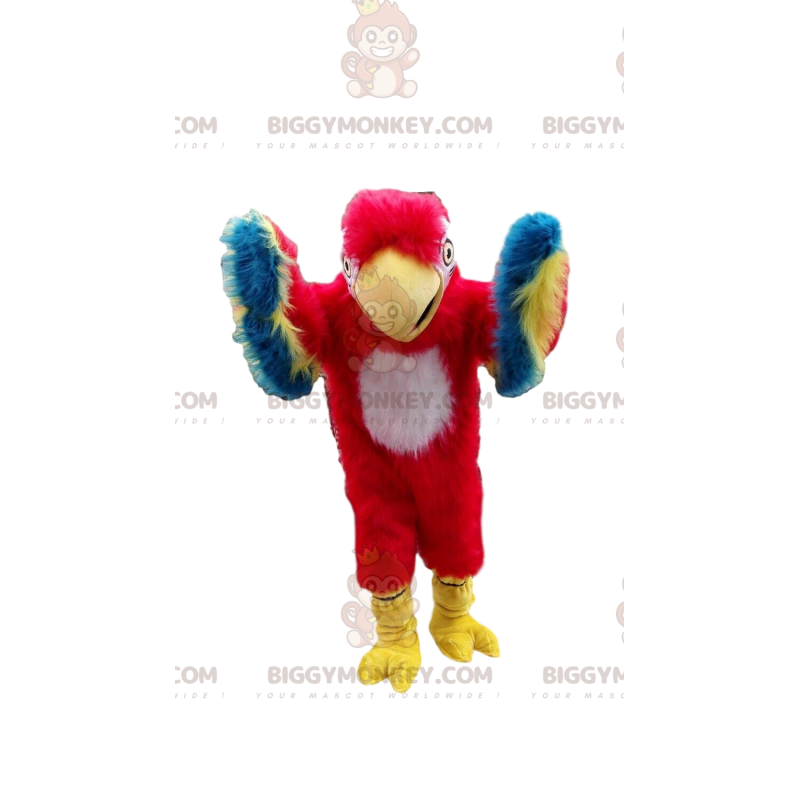 Costume de mascotte BIGGYMONKEY™ de perroquet rouge, jaune Costume de mascotte BIGGYMONKEY™ de perroquet rouge, jaune