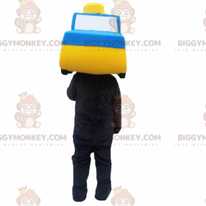 Kostým maskota BIGGYMONKEY™ modrého a žlutého auta, kostým auta