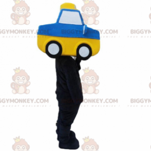 Traje de mascote de carro azul e amarelo BIGGYMONKEY™, traje de