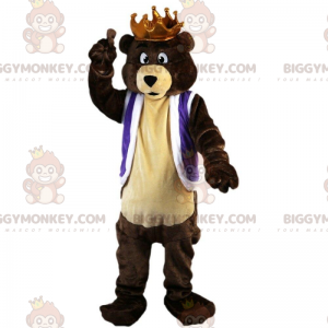 Traje de mascote BIGGYMONKEY™ urso pardo com coroa, fantasia de