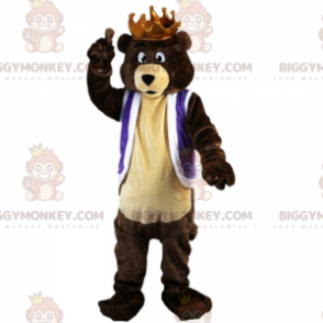 Costume de mascotte BIGGYMONKEY™ d'ours brun avec une couronne, costume roi des ours - Mascotte d'ours - BiggyMonkey.com