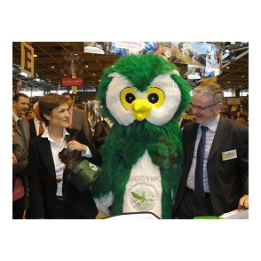 BIGGYMONKEY™ All Furry White & Yellow Green Owl Mascot Costume