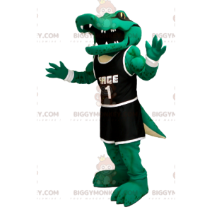Στολή μασκότ BIGGYMONKEY™ Green Crocodile με μαύρα αθλητικά ρούχα - Μασκότ κροκόδειλου - BIGGYMONKEY_01249 - BiggyMonkey.com
