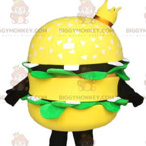 Giant Yellow Burger Στολή μασκότ BIGGYMONKEY™, με στέμμα -