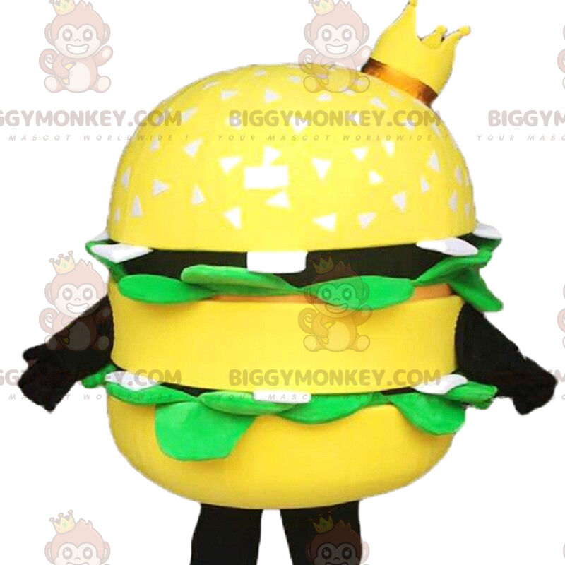 Costume da mascotte gigante giallo Burger BIGGYMONKEY™, con Costume da mascotte gigante giallo Burger BIGGYMONKEY™, con