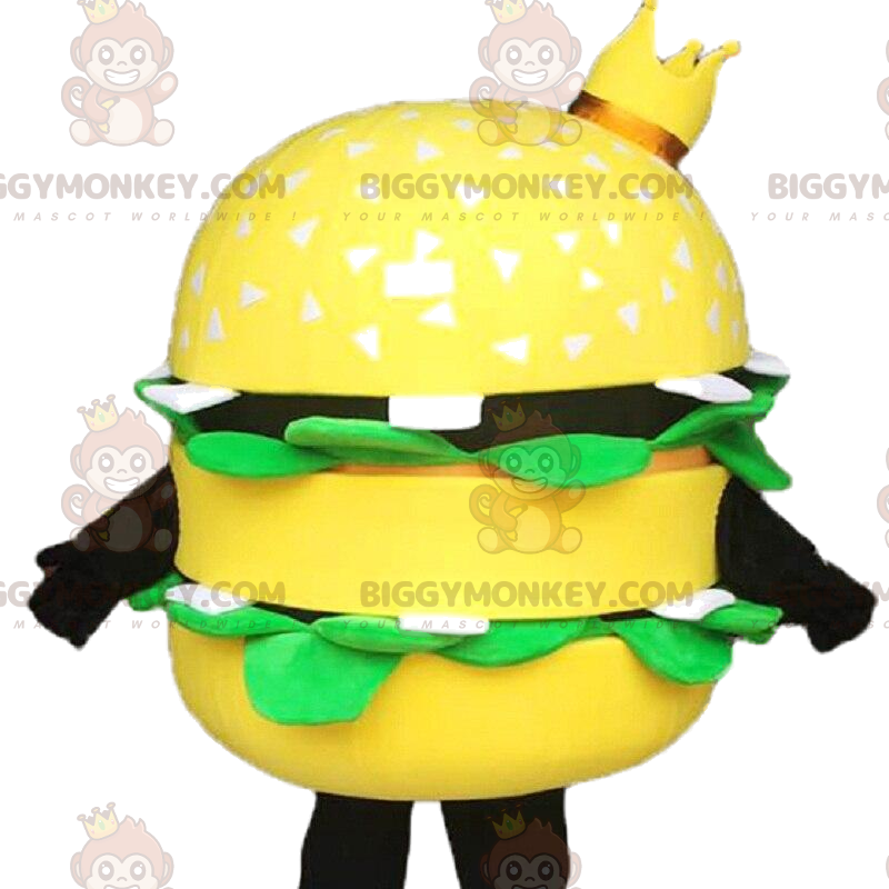 Giant Yellow Burger BIGGYMONKEY™ Mascot Costume, with Crown –