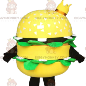 Giant Yellow Burger BIGGYMONKEY™ Mascot Costume, with Crown –