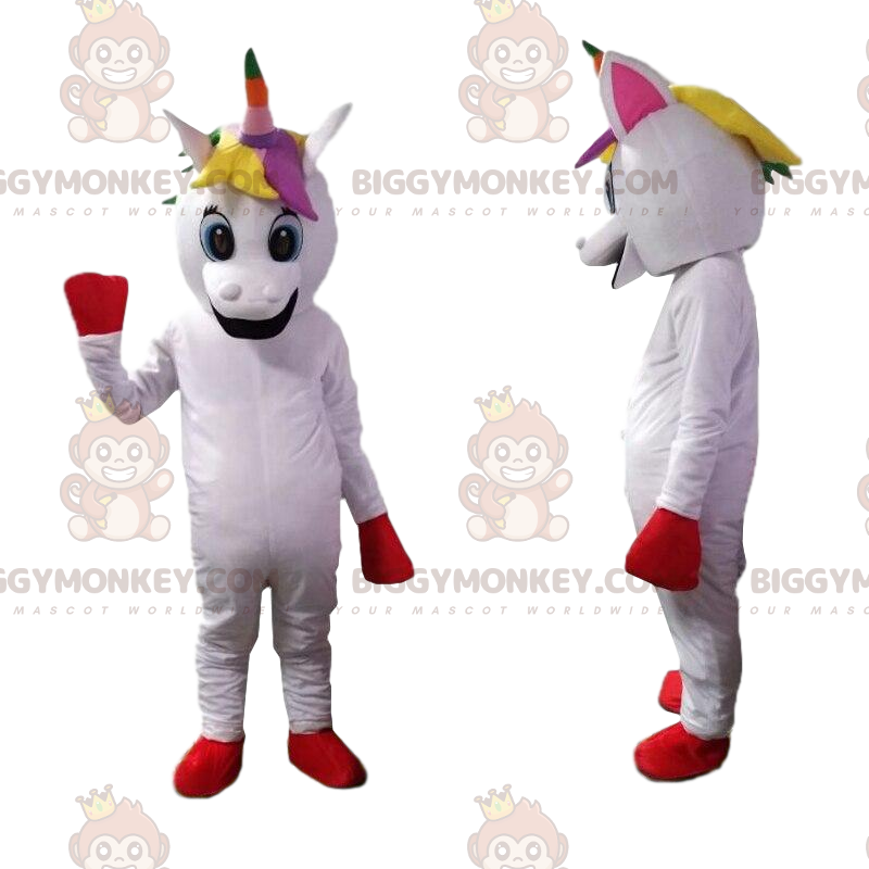 Costume da mascotte BIGGYMONKEY™ unicorno bianco con criniera