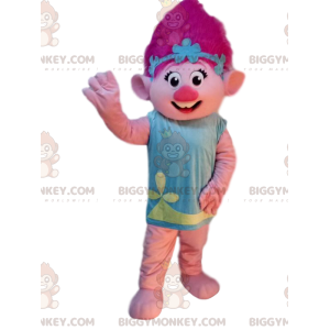 BIGGYMONKEY™ mascot costume of troll with pink hair, famous