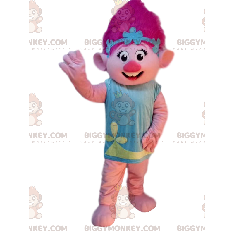 BIGGYMONKEY™ mascottekostuum van trol met roze haar, beroemd BIGGYMONKEY™ mascottekostuum van trol met roze haar, beroemd