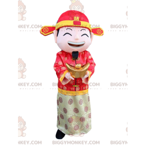 Aasialaisen miehen BIGGYMONKEY™ maskottiasu, onnenjumala-asu -