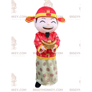 Asian man BIGGYMONKEY™ mascot costume, god of fortune costume -