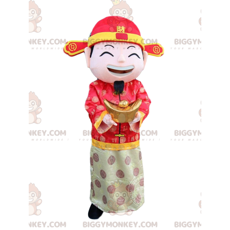 Aasialaisen miehen BIGGYMONKEY™ maskottiasu, onnenjumala-asu -