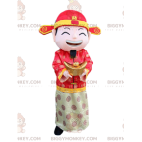 Asian man BIGGYMONKEY™ mascot costume, god of fortune costume -