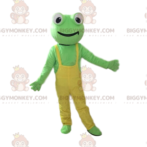 BIGGYMONKEY™ Green Frog Maskottchenkostüm mit gelben Overalls -