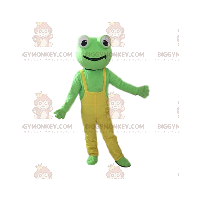 BIGGYMONKEY™ Grøn frømaskotkostume med gule overalls - Frøen maskoter - BIGGYMONKEY_010875 - BiggyMonkey.com