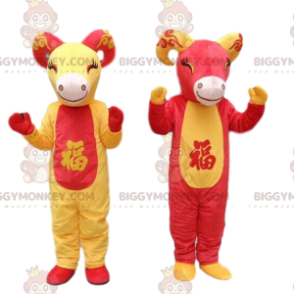 2 BIGGYMONKEY™s maskot røde og gule geder, gedekostumer -
