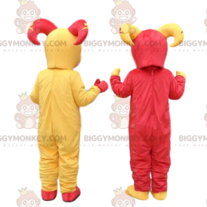  2 capre rosse e gialle mascotte di BIGGYMONKEY™, costumi da capra - Animali da fattoria - BIGGYMONKEY_010876 - BiggyMonkey.com