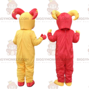 2 BIGGYMONKEY™s mascot red and yellow goats, goat costumes –