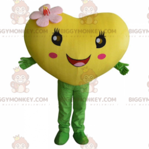 Traje de mascote BIGGYMONKEY™ de coração amarelo gigante, traje romântico e florido - Mascotes de plantas - BiggyMonkey.com
