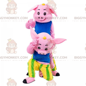 2 ροζ γουρούνια μασκότ BIGGYMONKEY™, πολύχρωμες στολές