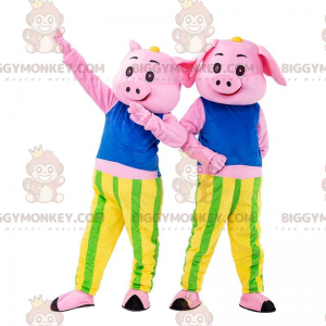 2 cerdos rosados de la mascota de BIGGYMONKEY™, coloridos disfraces de cerdos - Mascotas de cerdo - BiggyMonkey.com