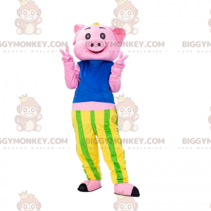 Pink gris BIGGYMONKEY™ maskotkostume med stribet T-shirt og