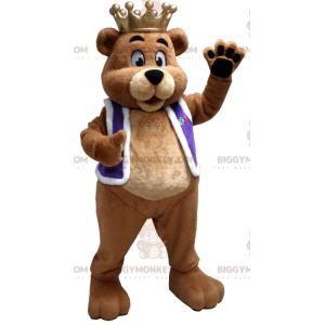 Traje de mascote de urso pardo BIGGYMONKEY™ vestido como um rei
