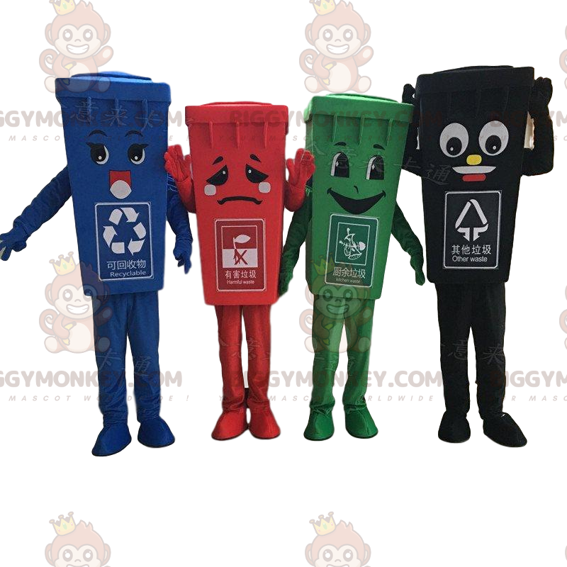 4 BIGGYMONKEY™s mascot colorful dumpsters, bin costumes -