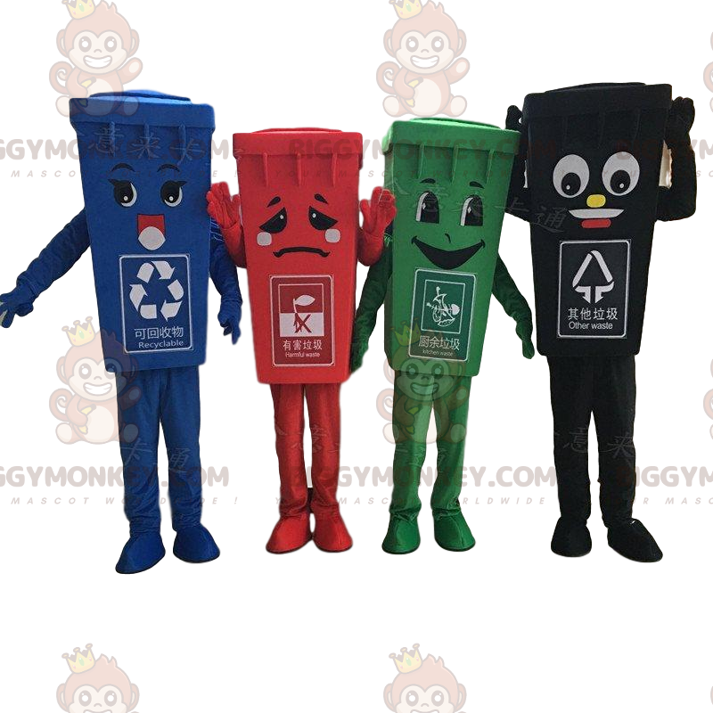 cassonetti colorati della mascotte di BIGGYMONKEY, costumi da