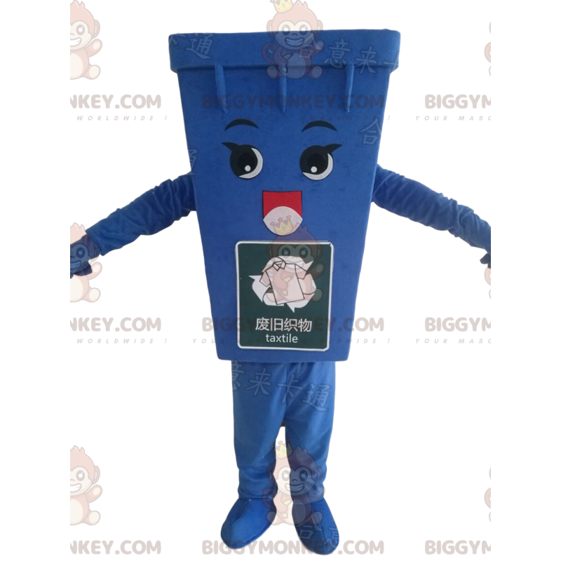 Traje de mascote de lixeira azul BIGGYMONKEY™, fantasia de