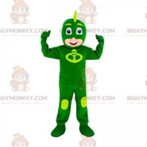 Boys BIGGYMONKEY™ Mascot Costume with Green Superhero Jumpsuit