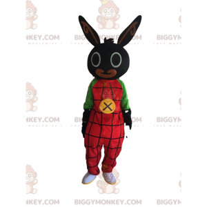 BIGGYMONKEY™ mascot costume of black rabbit with red overalls