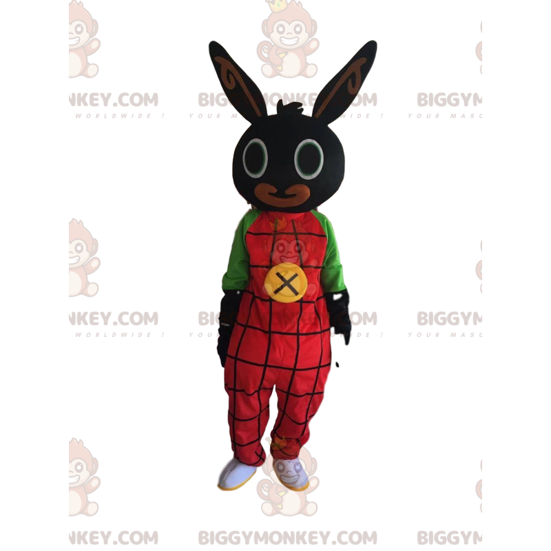 BIGGYMONKEY™ mascottekostuum van zwart konijn met rode BIGGYMONKEY™ mascottekostuum van zwart konijn met rode