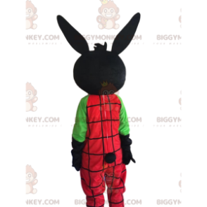 BIGGYMONKEY™ mascot costume of black rabbit with red overalls